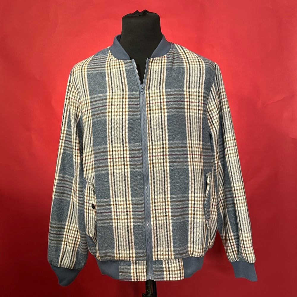 Shein Men's Plaid Zipper Wool-Mix Bomber Jacket Size Medium